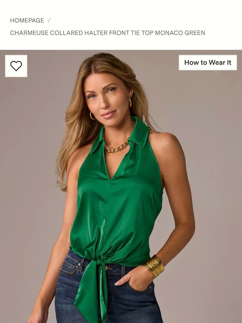 Boston proper Collared Halter Front Tie Top - Monaco Green